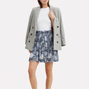 GANNI Printed Georgette‎ Smocked Mini Skirt Blue Floral